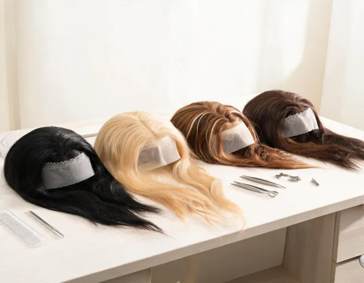 lace front wig manufacturers on a cosmetics bench, illustration only